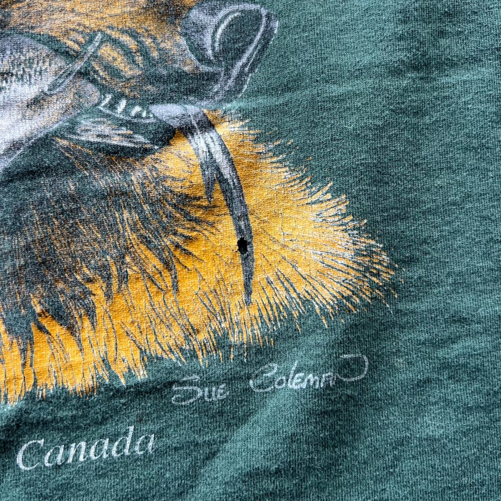Vintage Grizzly Bear T-Shirt Mens XL Green Art Canada Indigenous Nature - Picture 5 of 8